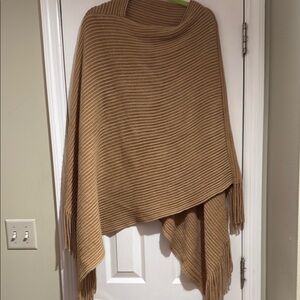 Cozy Tan Ribbed Women's Sweater Poncho